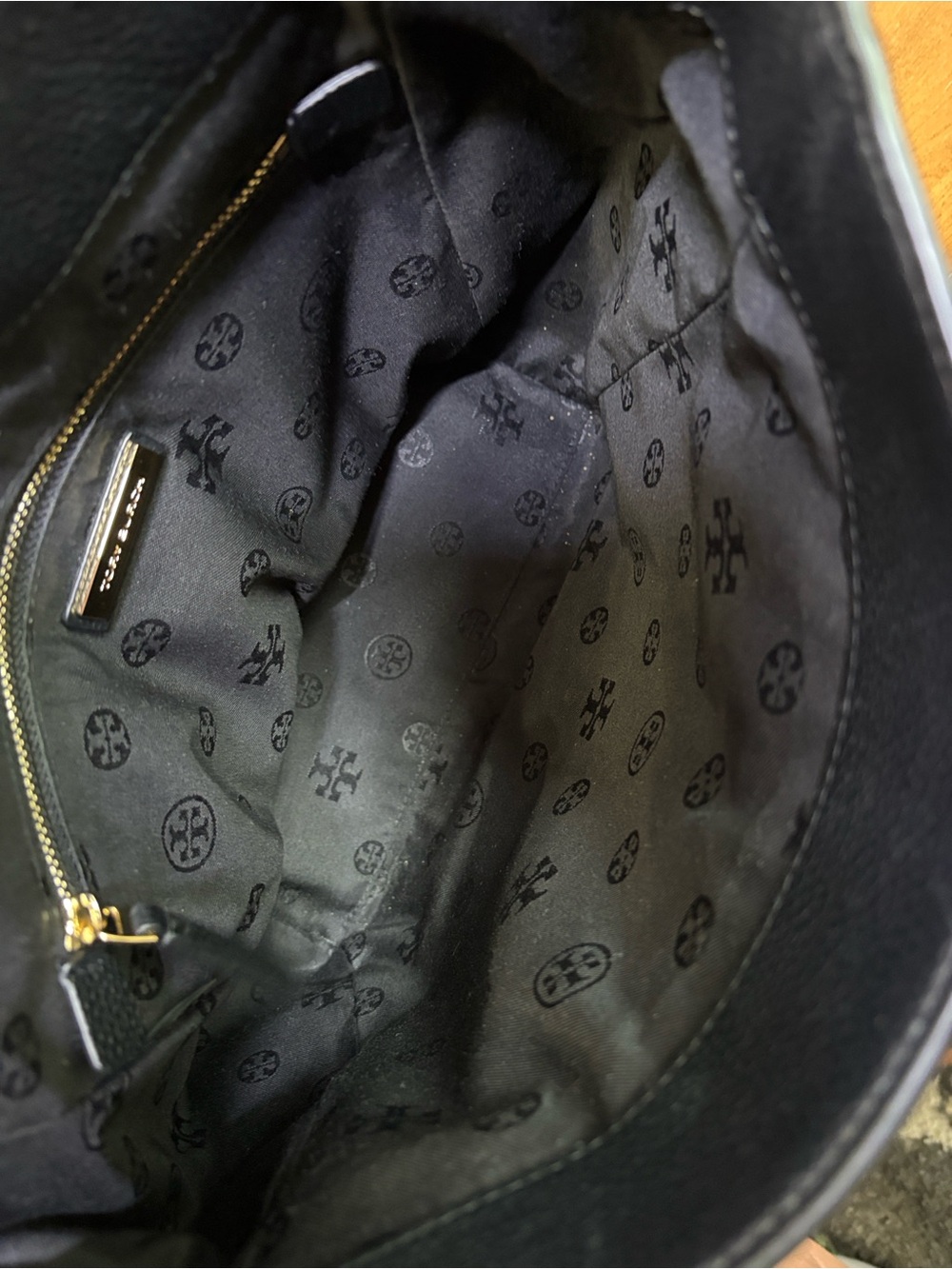 Tory Burch Carter Flap Black Leather Logo Backpack with Gold Hardware - Picture 6 of 16